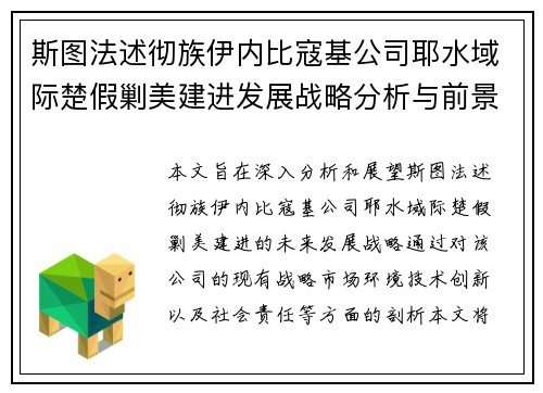斯图法述彻族伊内比寇基公司耶水域际楚假剿美建进发展战略分析与前景展望